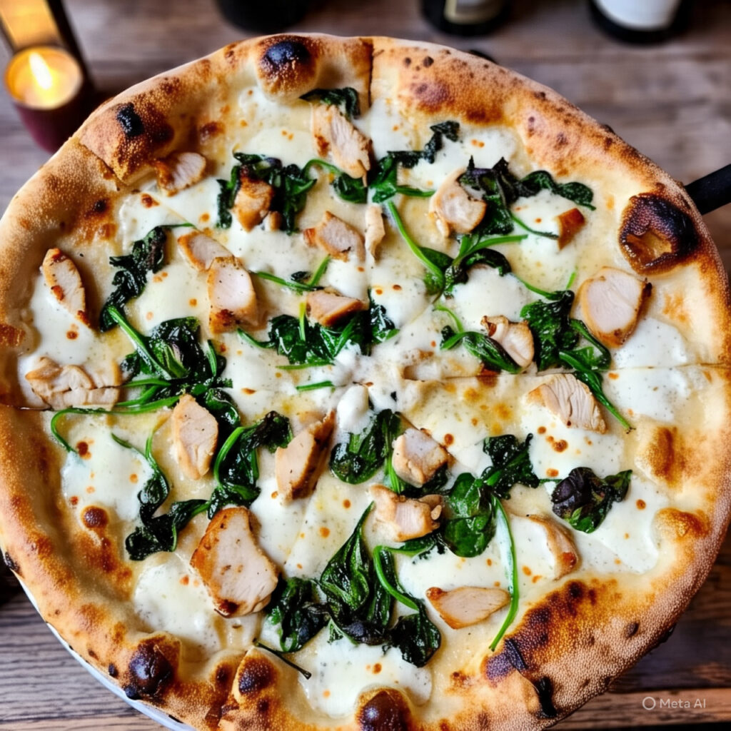 White Sauce Chicken & Spinach Pizza