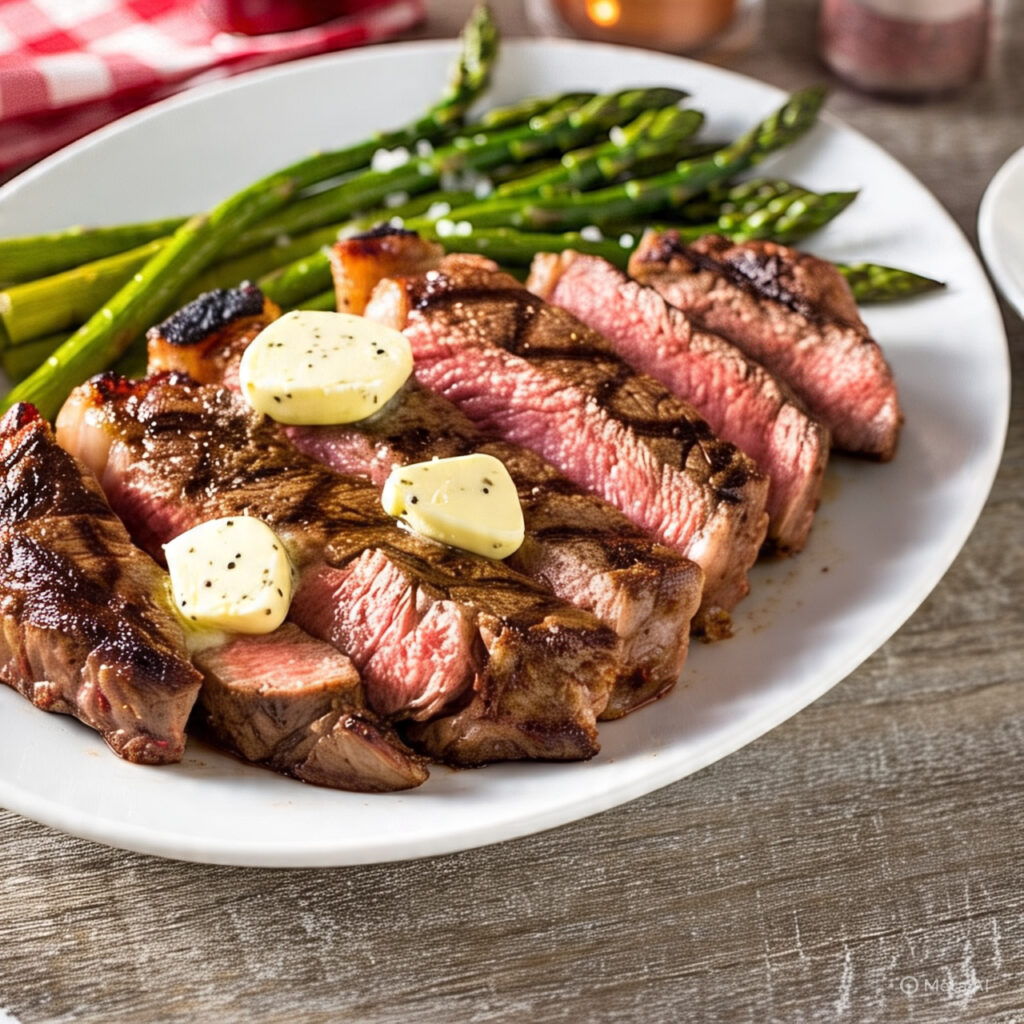 Steak with Garlic Butter and Asparagus