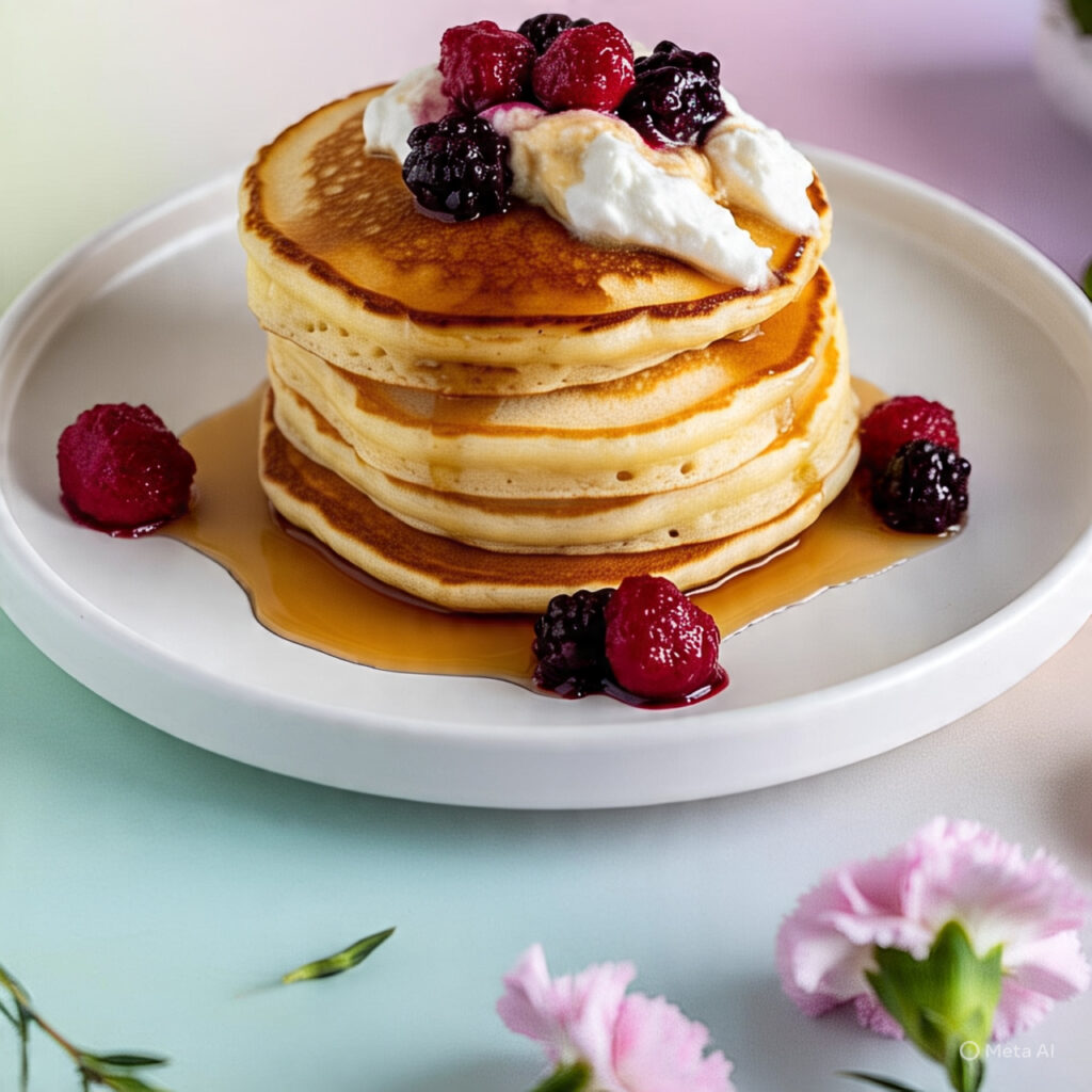 Pancake Stack with Maple Syrup & Berries